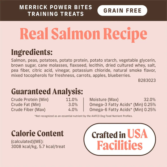 Merrick Power Bites Soft & Chewy Grain Free Real Salmon Dog Treats (6 oz) - Soft & Chewy Dog Treats 6
