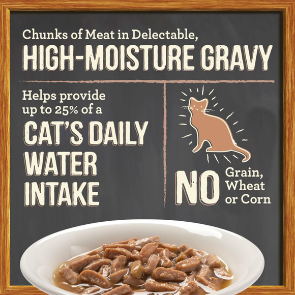 Merrick Purrfect Bistro Grain Free Bon Appetits Gravies Adult Wet Cat Food Beef Recipe Chunks in Gravy (3 oz x 24