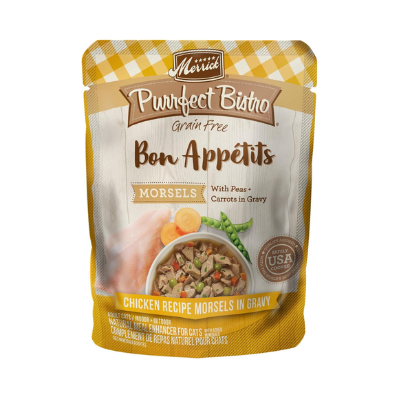 Merrick Purrfect Bistro Grain Free Bon Appetits Morsels Adult Wet Cat Food Chicken Recipe Morsels in Gravy (3 oz x 24