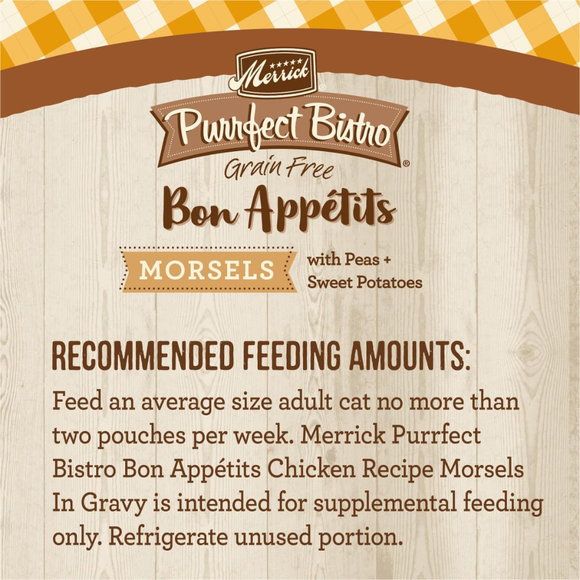 Merrick Purrfect Bistro Grain Free Bon Appetits Morsels Adult Wet Cat Food Chicken Recipe Morsels in Gravy (3 oz x 24