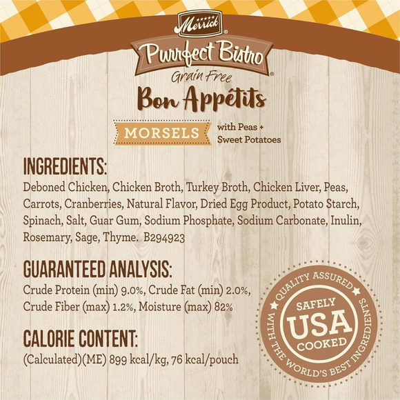 Merrick Purrfect Bistro Grain Free Bon Appetits Morsels Adult Wet Cat Food Chicken Recipe Morsels in Gravy (3 oz x 24