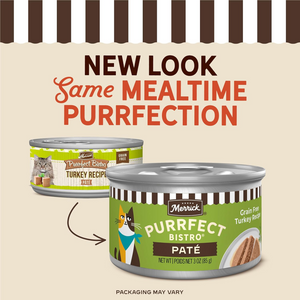 Merrick Purrfect Bistro Grain Free Premium Soft Canned Pate Adult Wet Cat Food High Protein Turkey Recipe - 3-oz, case