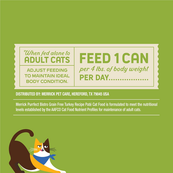 Merrick Purrfect Bistro Grain Free Premium Soft Canned Pate Adult Wet Cat Food High Protein Turkey Recipe - 3-oz, case