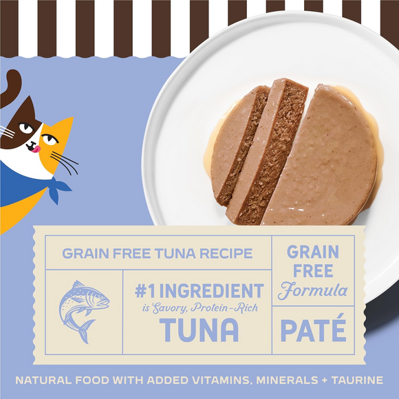 Merrick Purrfect Bistro Grain Free Premium Soft Canned Pate Adult Wet Cat Food High Protein Tuna Recipe - 3-oz, case