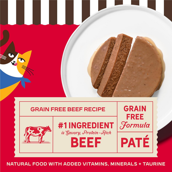 Merrick Purrfect Bistro Grain Free Premium Soft Canned Pate Adult Wet Cat Food High Protein Beef Recipe - 3-oz, case