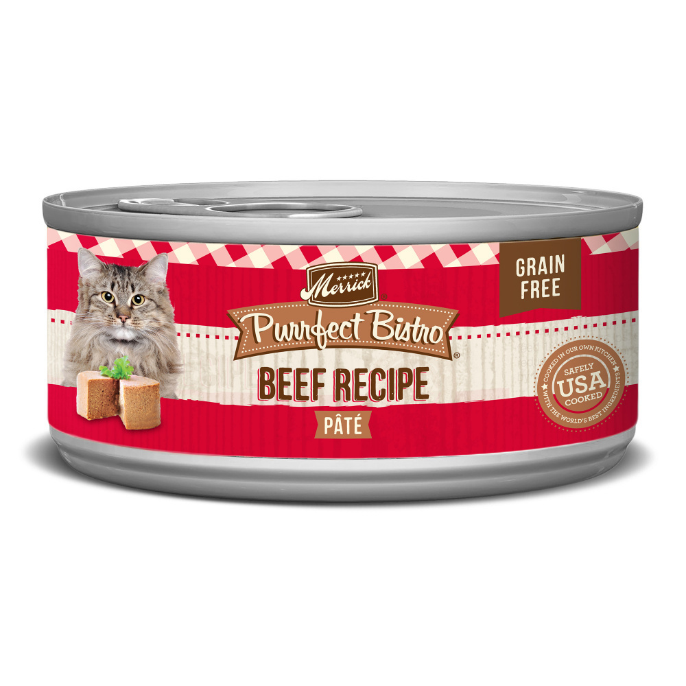 Merrick Purrfect Bistro Grain Free Premium Soft Canned Pate Adult Wet Cat  Food, High Protein Beef Recipe