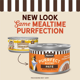 Merrick Purrfect Bistro Grain Free Premium Soft Canned Pate Adult Wet Cat Food High Protein Chicken Recipe - 3-oz, case
