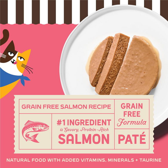 Merrick Purrfect Bistro Grain Free Premium Soft Canned Pate Adult Wet Cat Food High Protein Salmon Recipe 3-oz case