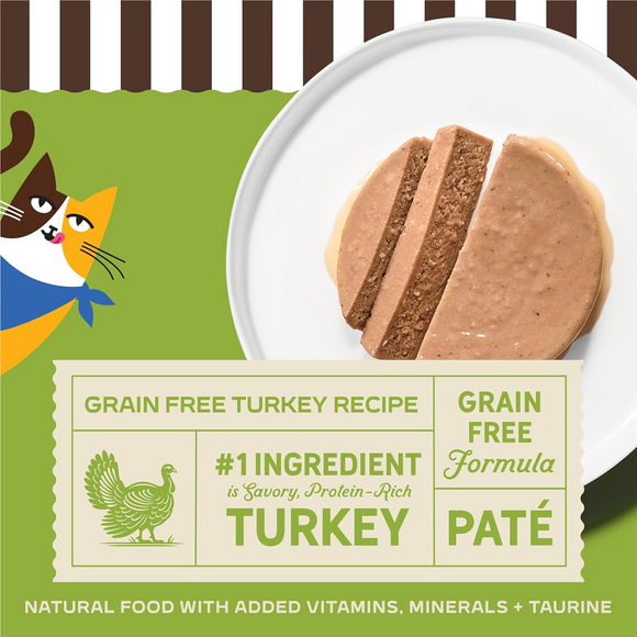 Merrick Purrfect Bistro Grain Free Premium Soft Canned Pate Adult Wet Cat Food High Protein Turkey Recipe - 3-oz, case