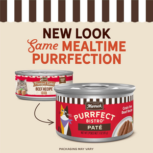 Merrick Purrfect Bistro Grain Free Premium Soft Canned Pate Adult Wet Cat Food High Protein Beef Recipe - 3-oz, case