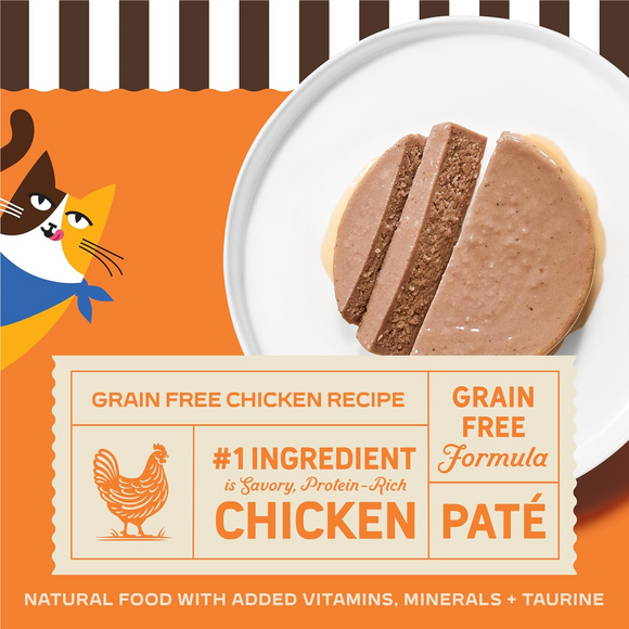 Merrick Purrfect Bistro Grain Free Premium Soft Canned Pate Adult Wet Cat Food High Protein Chicken Recipe - 3-oz, case