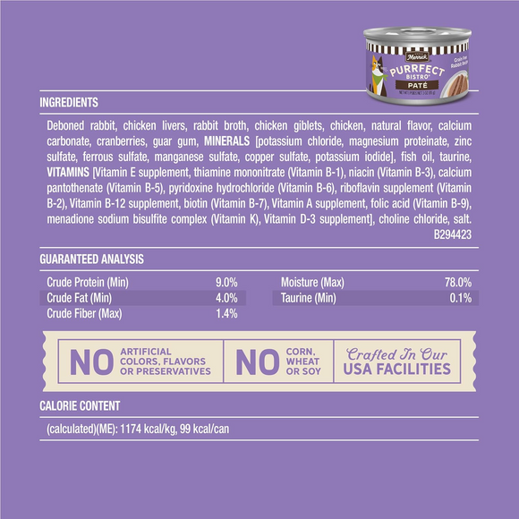 Merrick Purrfect Bistro Grain Free Rabbit Pate Canned Cat Food - 5.5-oz, case of 24 - Wet Cat Food 5