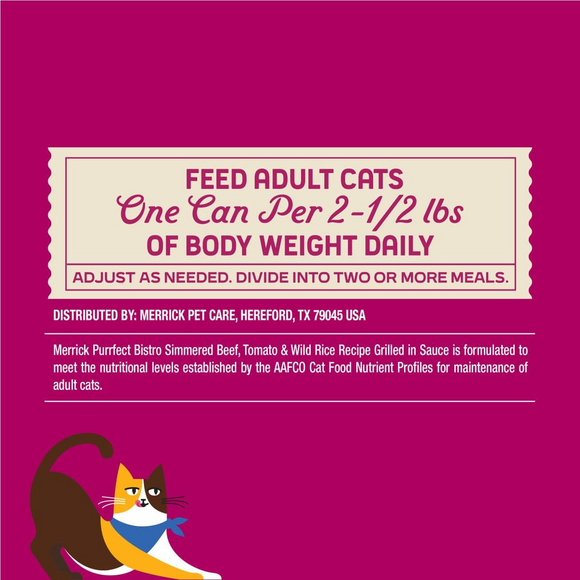 Merrick Purrfect Bistro Grilled in Sauce Adult Wet Cat Food Simmered Beef Tomato & Wild Rice Recipe (3 oz x 24 cans)