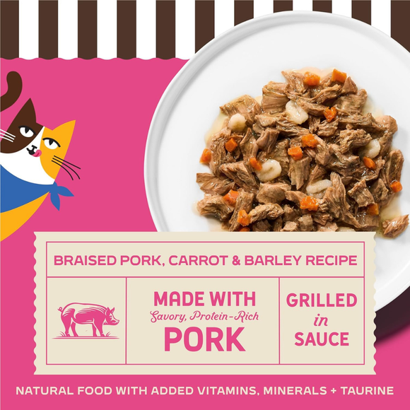 Merrick Purrfect Bistro Premium Canned Adult Wet Cat Food Braised Pork Carrot & Barley Recipe Grilled in Sauce (3 oz x