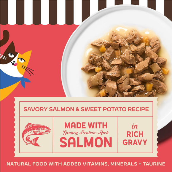 Merrick Purrfect Bistro Premium Canned Adult Wet Cat Food Savory Salmon & Sweet Potato Recipe in Rich Gravy (3 oz x 24