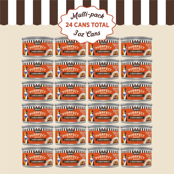Merrick Purrfect Bistro Premium Canned Adult Wet Cat Food Stewed Chicken Beef & Carrot Recipe in Rich Gravy (3 oz x 24