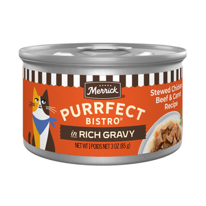 Merrick Purrfect Bistro Premium Canned Adult Wet Cat Food Stewed Chicken Beef & Carrot Recipe in Rich Gravy (3 oz x 24