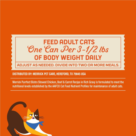 Merrick Purrfect Bistro Premium Canned Adult Wet Cat Food Stewed Chicken Beef & Carrot Recipe in Rich Gravy (3 oz x 24