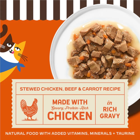 Merrick Purrfect Bistro Premium Canned Adult Wet Cat Food Stewed Chicken Beef & Carrot Recipe in Rich Gravy (3 oz x 24