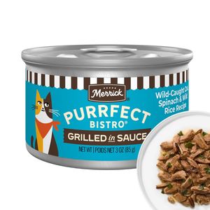 Merrick Purrfect Bistro Premium Canned Adult Wet Cat Food Wild-Caught Cod Spinach & Wild Rice Recipe Grilled in Sauce