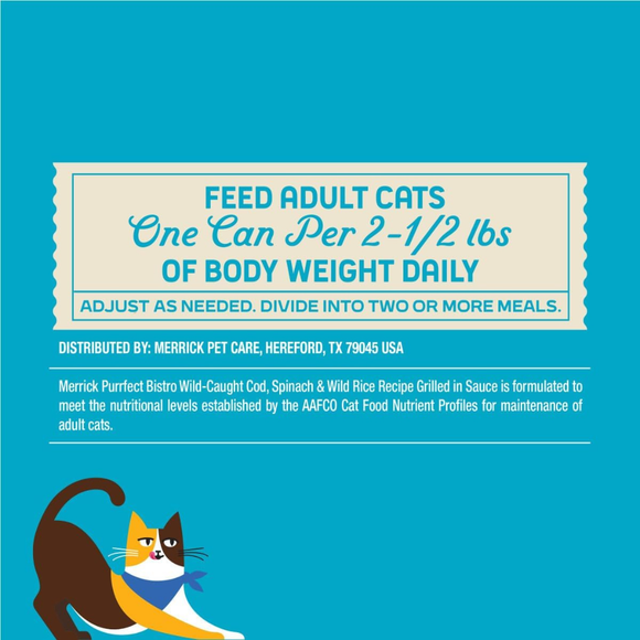 Merrick Purrfect Bistro Premium Canned Adult Wet Cat Food Wild-Caught Cod Spinach & Wild Rice Recipe Grilled in Sauce