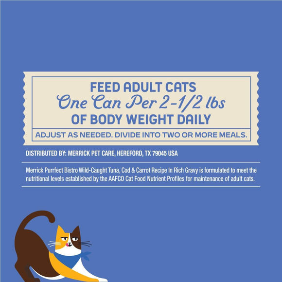 Merrick Purrfect Bistro Premium Canned Adult Wet Cat Food Wild-Caught Tuna Cod & Carrot Recipe in Rich Gravy (3 oz x 24