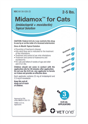 Midamox Topical Solution for Cats 2-5 lbs Teal Box - 3 Doses (3-mos. supply) - Pet Medicine 1