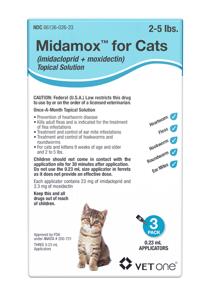 Midamox Topical Solution for Cats 2-5 lbs Teal Box - 3 Doses (3-mos. supply) - Pet Medicine 1