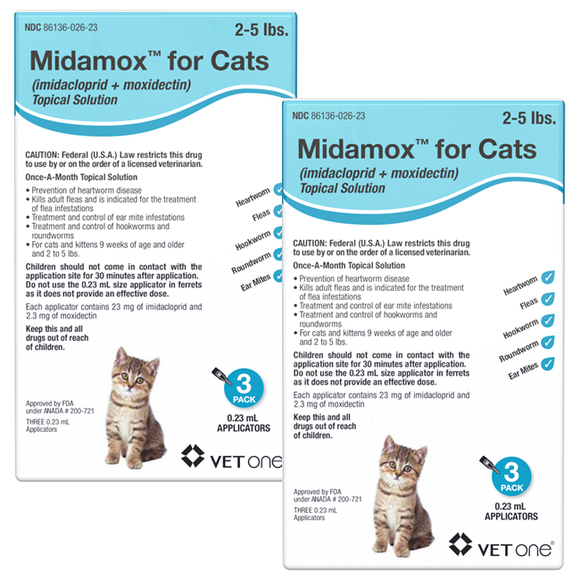 Midamox Topical Solution for Cats 2-5 lbs Teal Box - 6 Doses (6-mos. supply) - Pet Medicine 11