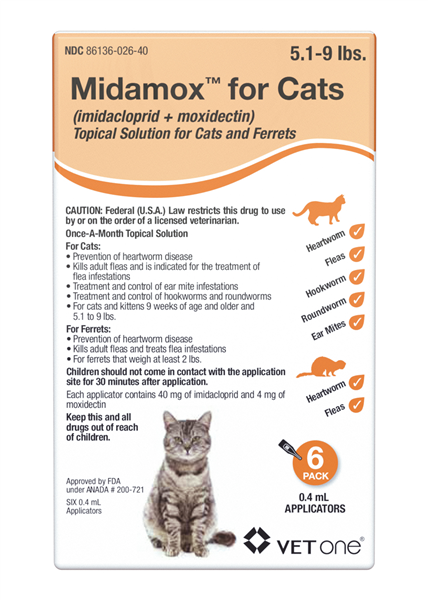 Midamox Topical Solution for Cats 5.1-9 lbs Orange Box - 6 Doses (6-mos. supply) - Pet Medicine 1