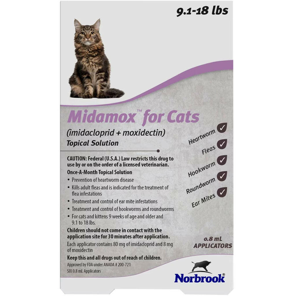 Midamox for Large Cats 9.1-18 lbs - All-in-One Parasite Treatment
