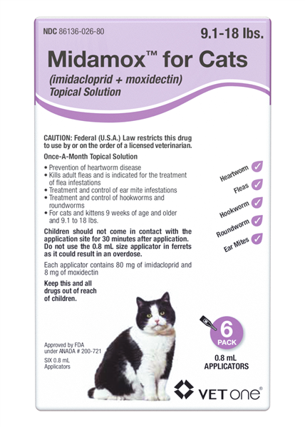 Midamox Topical Solution for Cats 9.1-18 lbs Purple Box - 6 Doses (6-mos. supply) - Pet Medicine 1