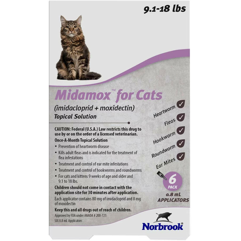 Midamox for Large Cats 9.1-18 lbs - All-in-One Parasite Treatment