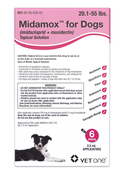 Midamox Topical Solution for Dogs 20.1-55 lbs Red Box - Pet Medicine 1