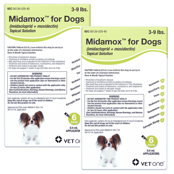 Midamox Topical Solution for Dogs 3-9 lbs Green Box - 12 Doses (12-mos. supply) - Pet Medicine 11