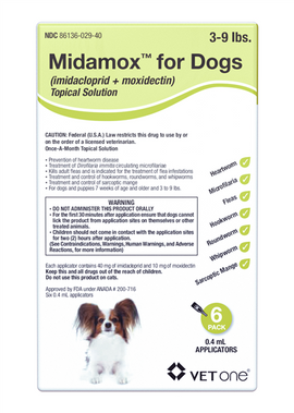 Midamox Topical Solution for Dogs 3-9 lbs Green Box - 6 Doses (6-mos. supply) - Pet Medicine 1