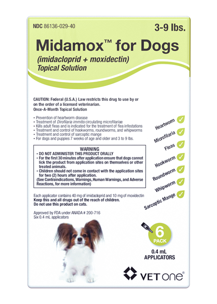 Midamox Topical Solution for Dogs 3-9 lbs Green Box - 6 Doses (6-mos. supply) - Pet Medicine 1