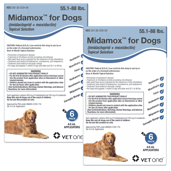 Midamox Topical Solution for Dogs 55.1-88 lbs Blue Box - 12 Doses (12-mos. supply) - Pet Medicine 11