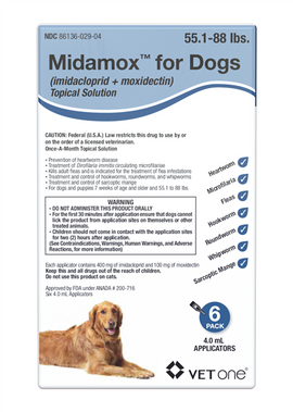 Midamox Topical Solution for Dogs 55.1-88 lbs Blue Box - 6 Doses (6-mos. supply) - Pet Medicine 1