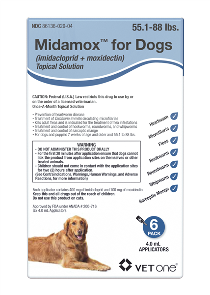 Midamox Topical Solution for Dogs 55.1-88 lbs Blue Box - 6 Doses (6-mos. supply) - Pet Medicine 1