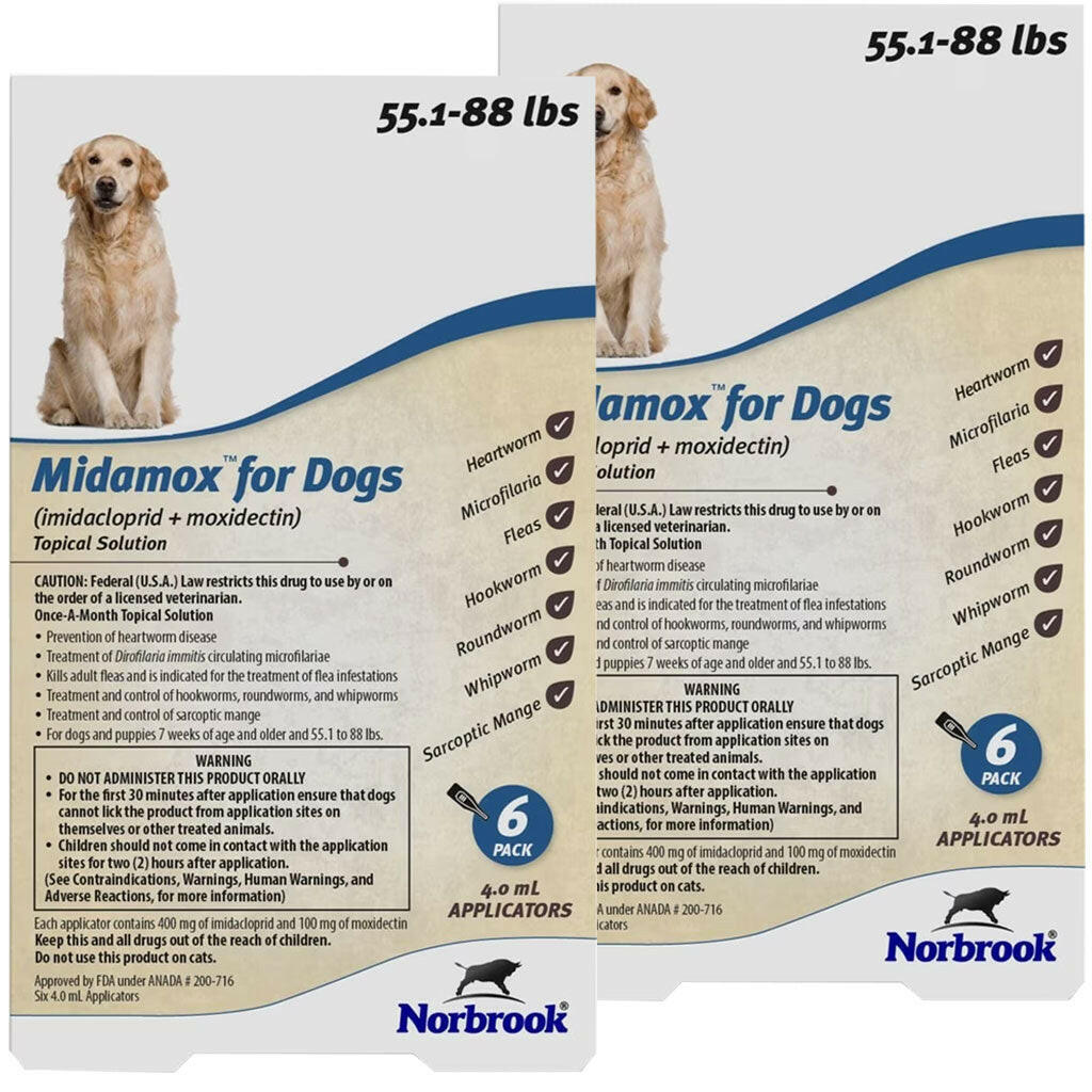 Midamox for Large Dogs 55.1–88 lbs - Flea, Worm & Heartworm Protection