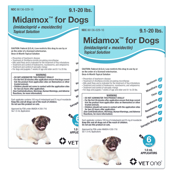 Midamox Topical Solution for Dogs 9.1-20 lbs Teal Box - 12 Doses (12-mos. supply) - Pet Medicine 11