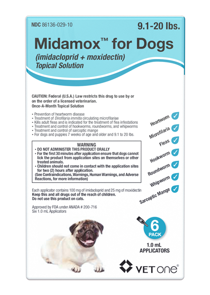 Midamox Topical Solution for Dogs 9.1-20 lbs Teal Box - 6 Doses (6-mos. supply) - Pet Medicine 1
