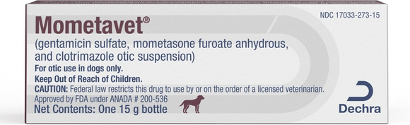 Mometavet (gentamicin sulfate mometasone furoate anhydrous and clotrimazole) Otic Suspension for Dogs - 15 g - Pet