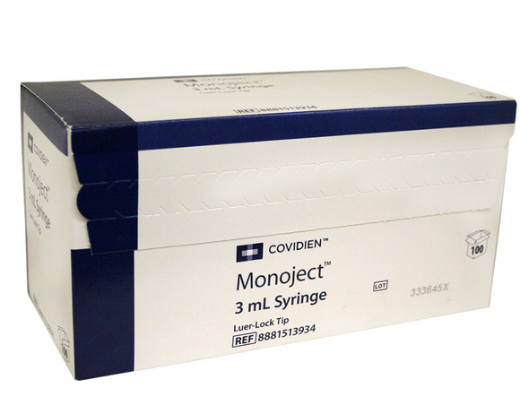 Monoject 3cc Luer-Lock Syringes No Needle (100 count) - Pet Medicine 1