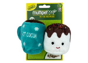 Multipet Hot Cocoa with Marshmallow Plush Dog Toys Assorted Colors, 2-pk