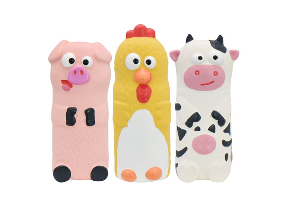MultiPet Minipet Look Who’s Crunching Latex Dog Toy Assorted Animals (Cow Chicken or Pig) 4’’ - Dog Toy 1