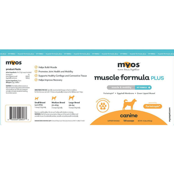 MYOS Canine Muscle Formula Plus Egg Shell Membrane - 418.6 g (120 scoops)