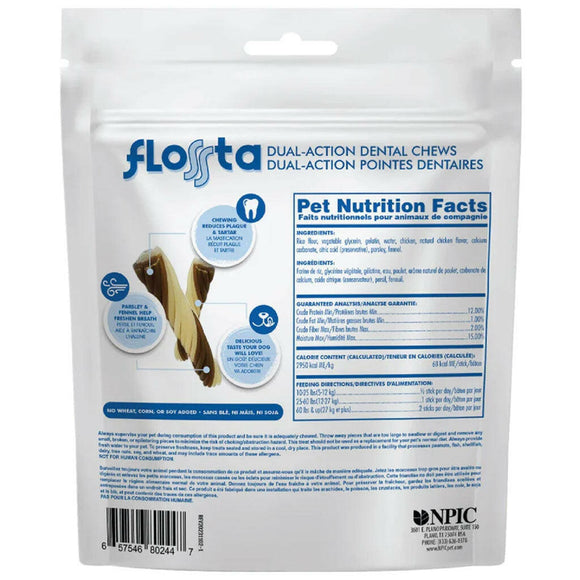 N-Bone FLOSSta Dual Action Chicken Flavor Dental Dog Chews 15ct backside