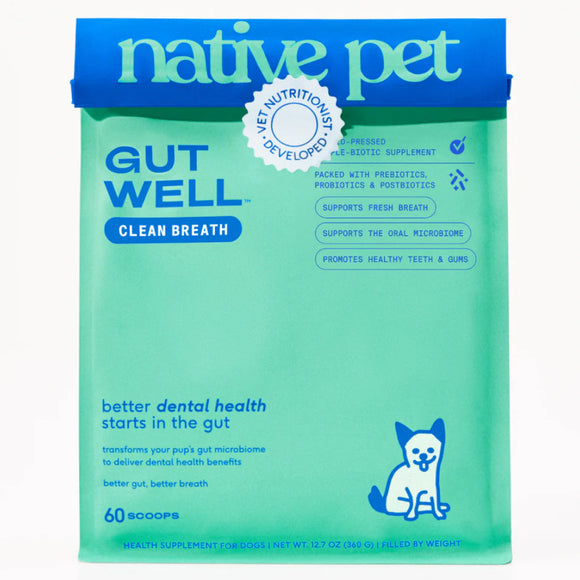 Native Pet Gutwell Clean Breath, Dental Care Supplement for Dogs (60 scoops)